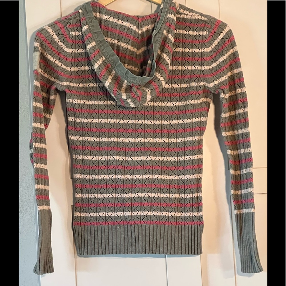 DKNY hooded sweater, front pouch pocket, khaki beige light red, size XS - Picture 2 of 3